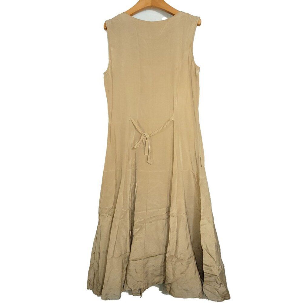Women's 100% Silk Size L Sleeveless Long Maxi Button-Front Shirt Dress SDM007 - Picture 2 of 2